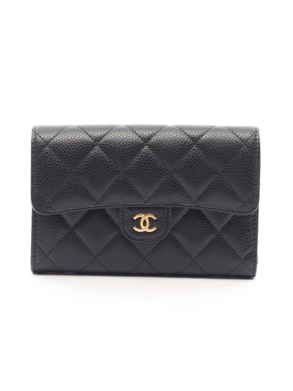 Chanel Trifold Wallet Quilted Black Caviar Leather